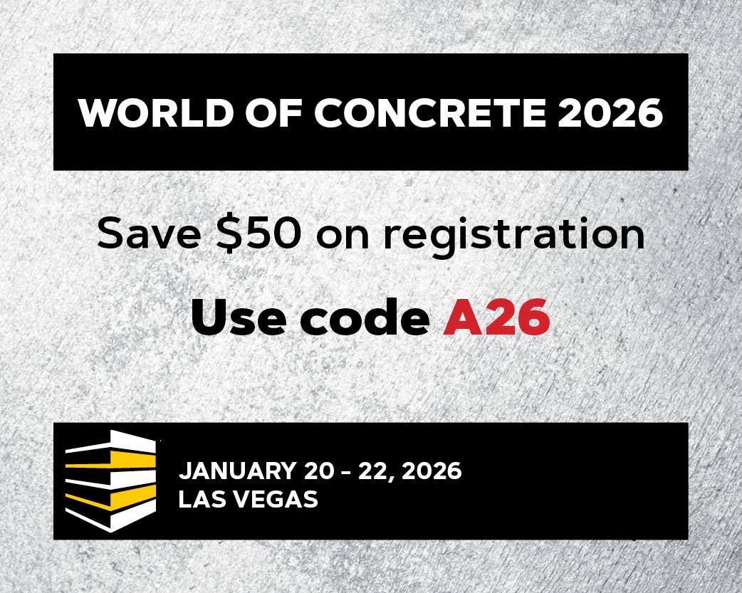 Save $50 on your exhibits registration for World of Concrete 2026. Use code A26